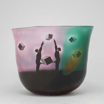 Bertil Vallien, a unique blasted glass bowl, Kosta Boda, Sweden.