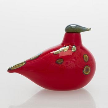 Oiva Toikka, lasilintu, "Tulitintti", signeerattu O. Toikka Nuutajärvi.