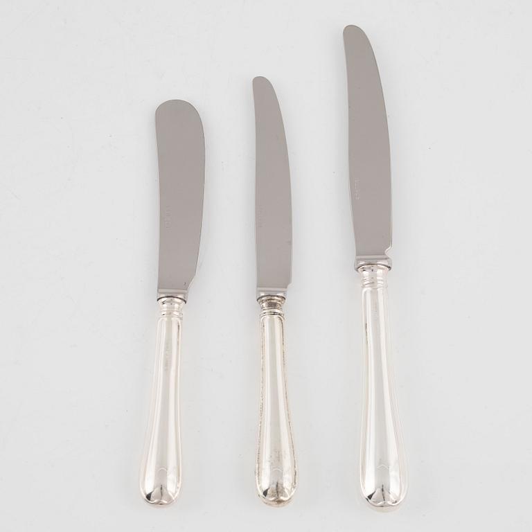 Besticksservis, silver, 131 delar, "Svensk Rund", GAB & C.G.Hallberg, Stockholm/Eskilstuna, 1952-1990.