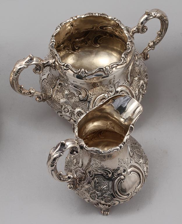 KAFFE- / TESERVIS, 4 delar, silver, möjligen James Aldridge, London, England, 1854, total vikt ca 2295 gram.