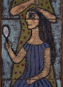 Lisa Larson, triptyk, glaserad keramik, sannolikt utförd 1950-54 under studietiden på Slöjdföreningens skola, Göteborg.