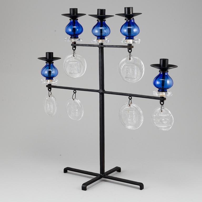 ERIK HÖGLUND, an iron and glass candelabra, Boda Smide.