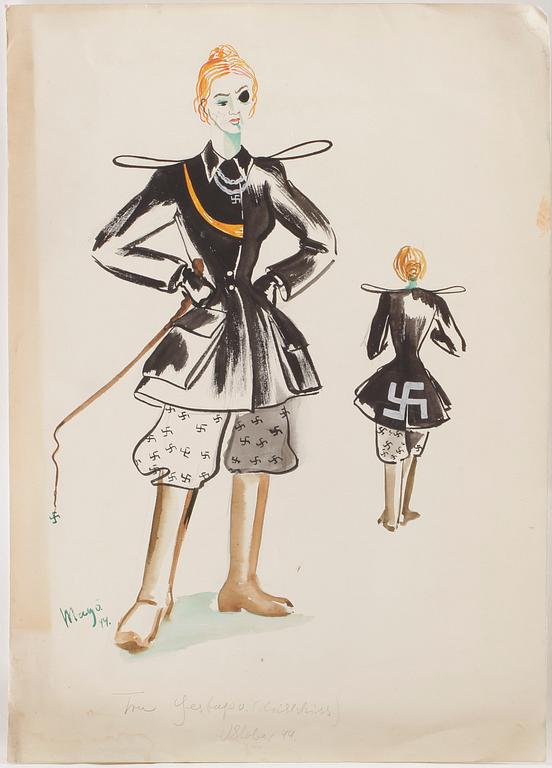 MAX GOLDSTEIN (MAGO) akvarellteckningar, kostymskisser och blyertsteckningar, ca 70 st, bl a 1940-tal, delvis sign.