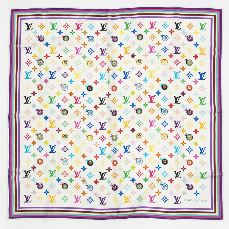 Louis Vuitton, a Limited Edition White Multicolour 'Eye Love You' silk scarf by Takashi Murakami.