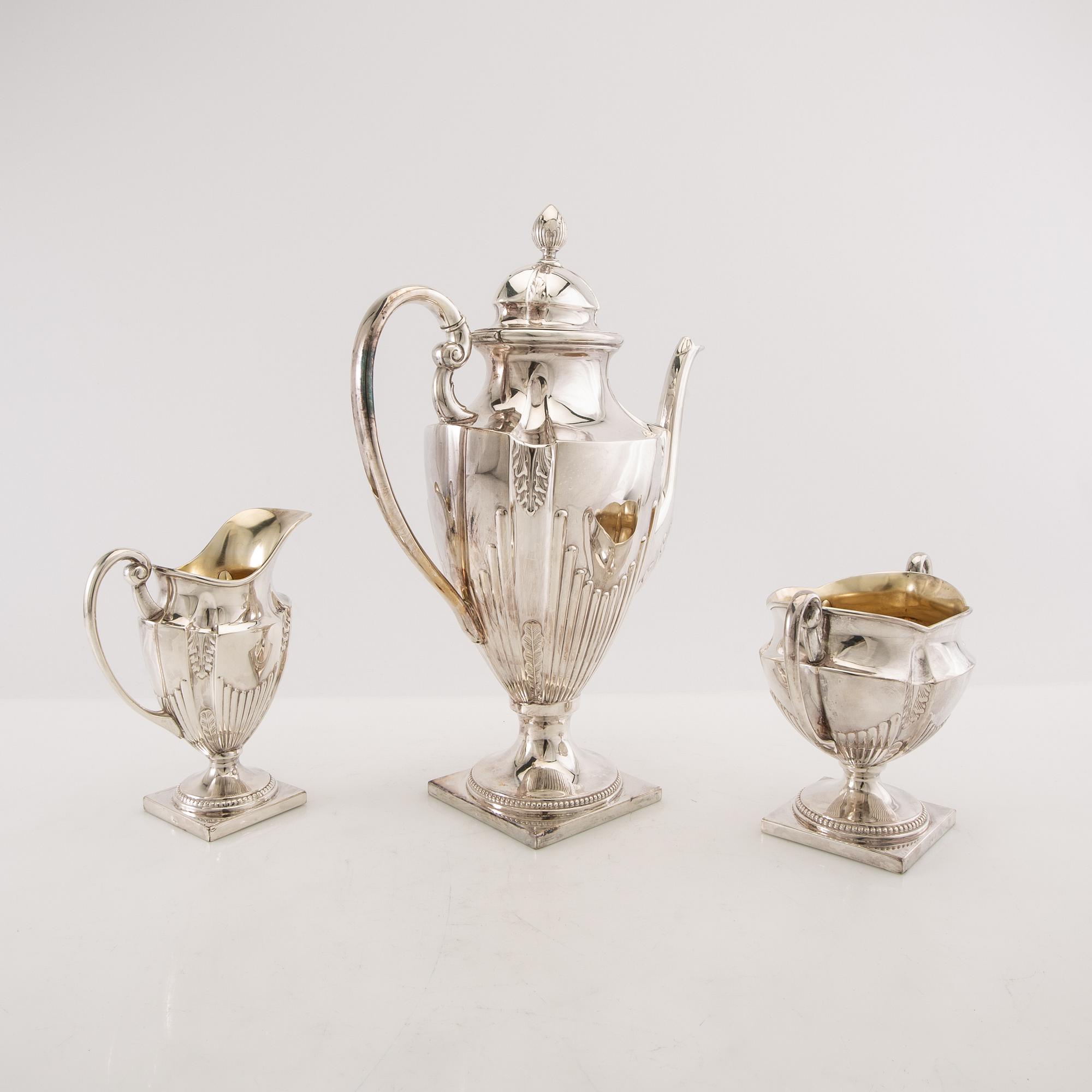 Coffee service 3 dlr Louis XVI style first half of the 20th century silver plate.