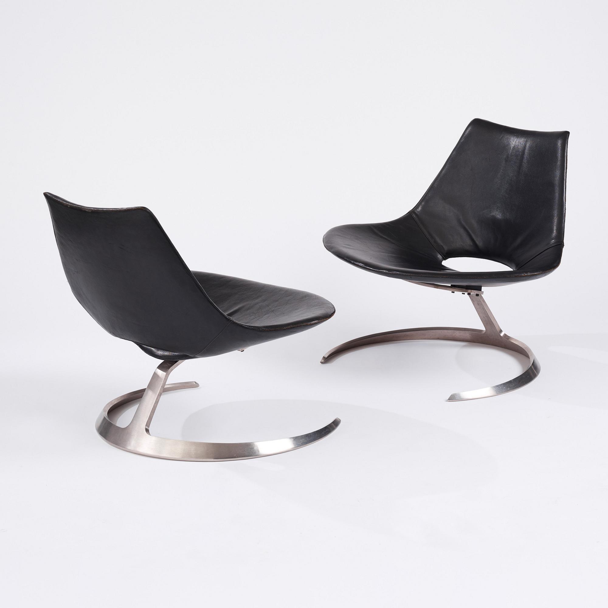 Preben Fabricius & Jørgen Kastholm, a pair of 'Scimitar' easy chairs, Ivan Schlechter, Copenhagen, ca 1962.