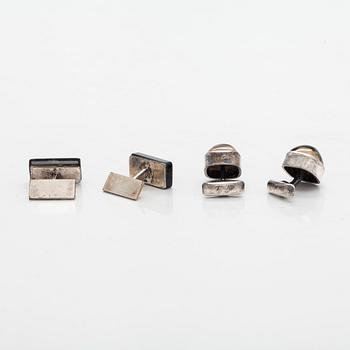Elis Kauppi, cufflinks, 2 pairs, spectrolite, smoky quartz, silver, Kupittaan Kulta, Turku 1961–1963.