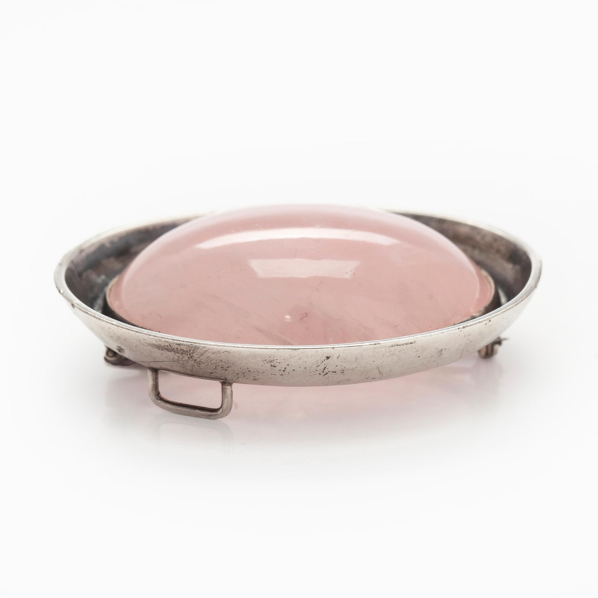 Pendant / brooch, cabochon cut rose quartz, silver, Kaunis Koru, Helsinki 1961.