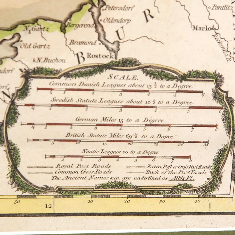 William Faden, karta Danmark, handkolorerat kopparstick, London 2 Aug 1790.