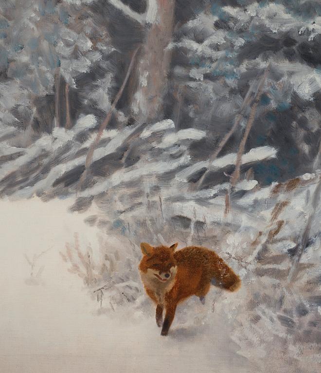 Bruno Liljefors, Winter landscape with fox.