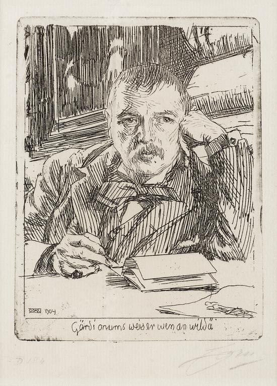 Anders Zorn, "Självporträtt med inskription 1904".