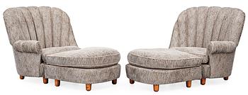 A pair of Carl Malmsten 'Redet' (The Nest) easy chairs with ottomans,