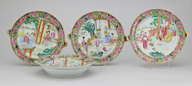 VÄRMEFAT, 4 st, porslin, Kanton Kina, 1800-talets första hälft/mitt.