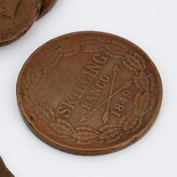 PARTI KOPPARMYNT, 46 st, Sverige, 1800-tal. Total vikt ca 437 g.