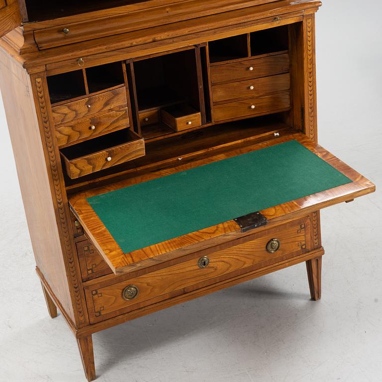 A French elm veneered secretaire, 19th Century.