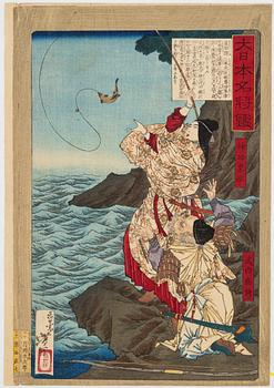 Tsukioka Yoshitoshi, after, 'Empress Jingū and Takeuchi no Sukune Fishing at Chikuzen'.