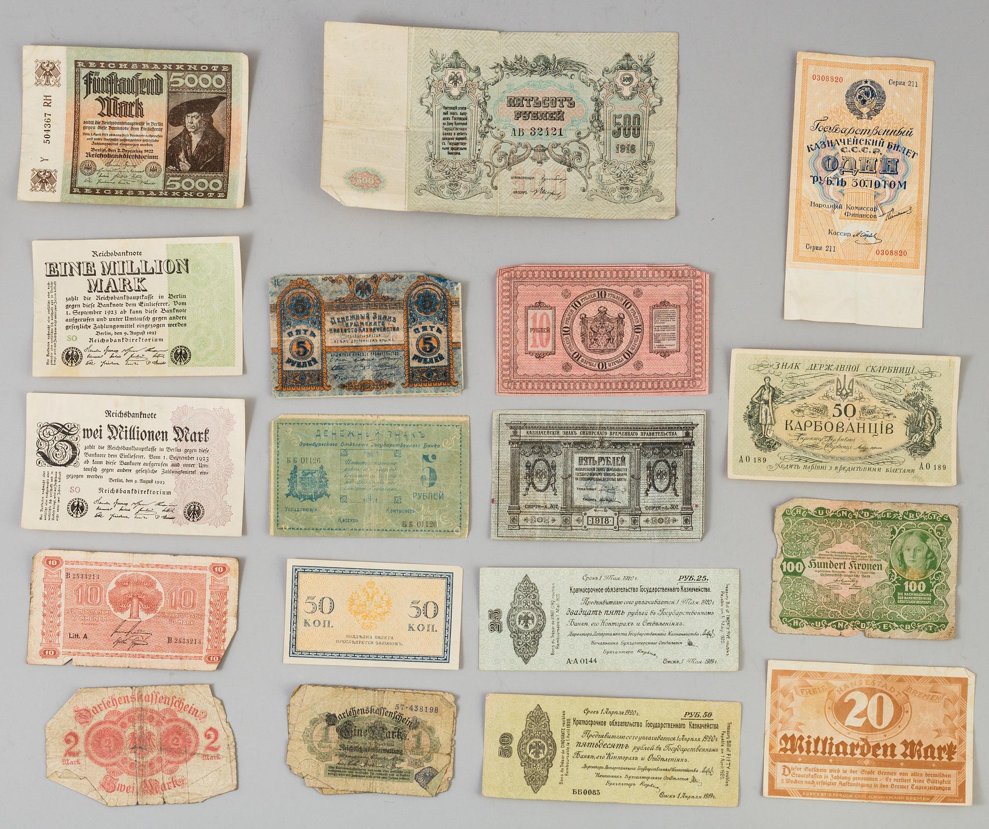 PARTI RYSKA SEDLAR, 1909, 1910, 1912 och 1917.