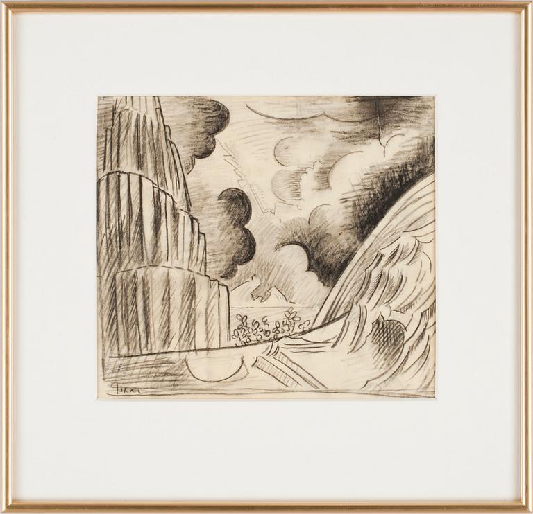 ISAAC GRÜNEWALD, kol på smörpapper, sign.