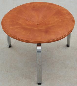 A Poul Kjaerholm steel and brown leather "PK-33" stool, E Kold Christensen, Denmark, maker's mark in the steel.