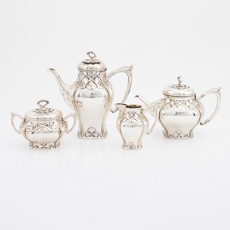 Carl Fredrik Carlman, kaffeservis, 4 delar, silver, jugend, Stockholm, 1907.