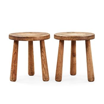 472. A pair of Axel Einar Hjorth 'Utö' stained pine stools, Nordiska Kompaniet, Sweden 1930's.