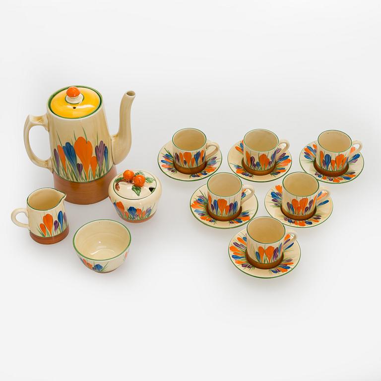 Clarice Cliff, 10-piece coffee service, stamped "Crocus", England.