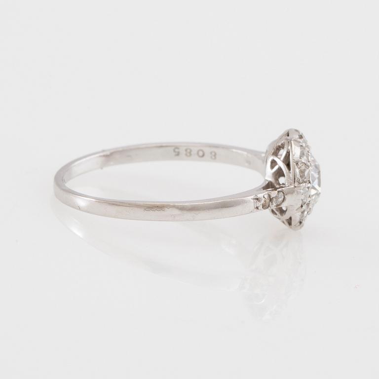 Platinum ring set with old-cut diamonds.