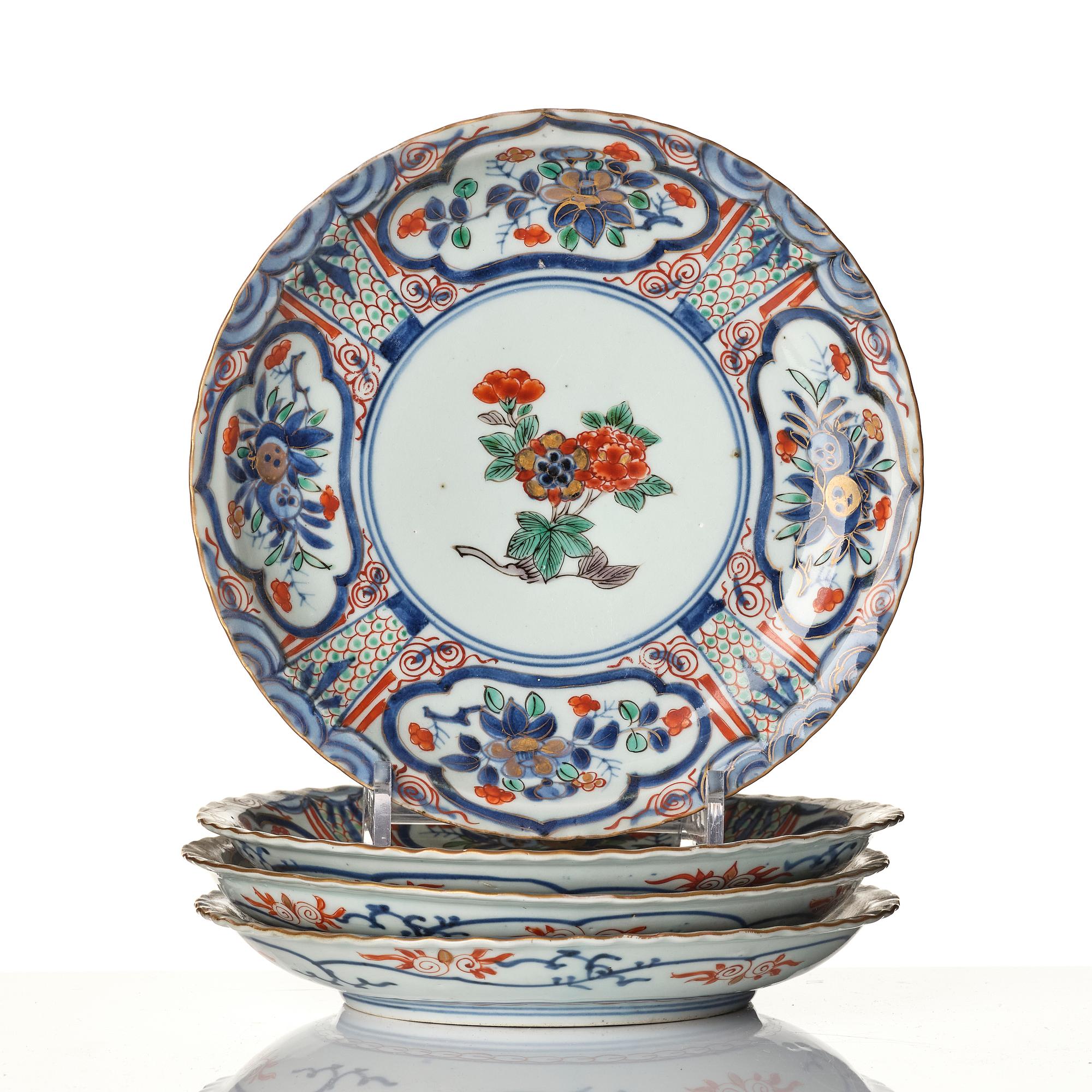 A set of four imari dishes, a blue and white bowl and a Japanese lacker box, Meiji period (!868-1912).