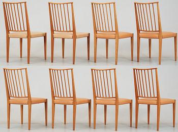 A set of eight Josef Frank mahogany and beige leather chairs, Svenskt Tenn, model 970.