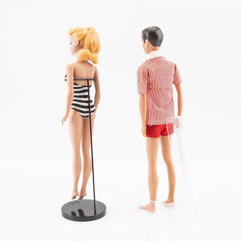 Barbie and Ken, dolls 2 pcs. and clothes, vintage, "No. 4, Ponytail" Mattel 1960, Ken Mattel 1963/64.
