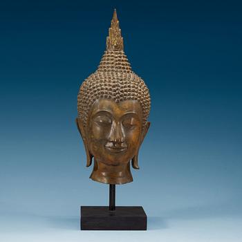 1516. BUDDHAHUVUD, brons. Thailand, 1700-tal.