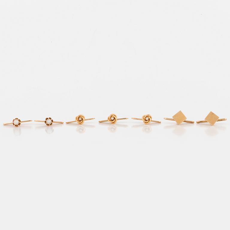 SHIRT STUDS, three pairs plus one, 18K gold.