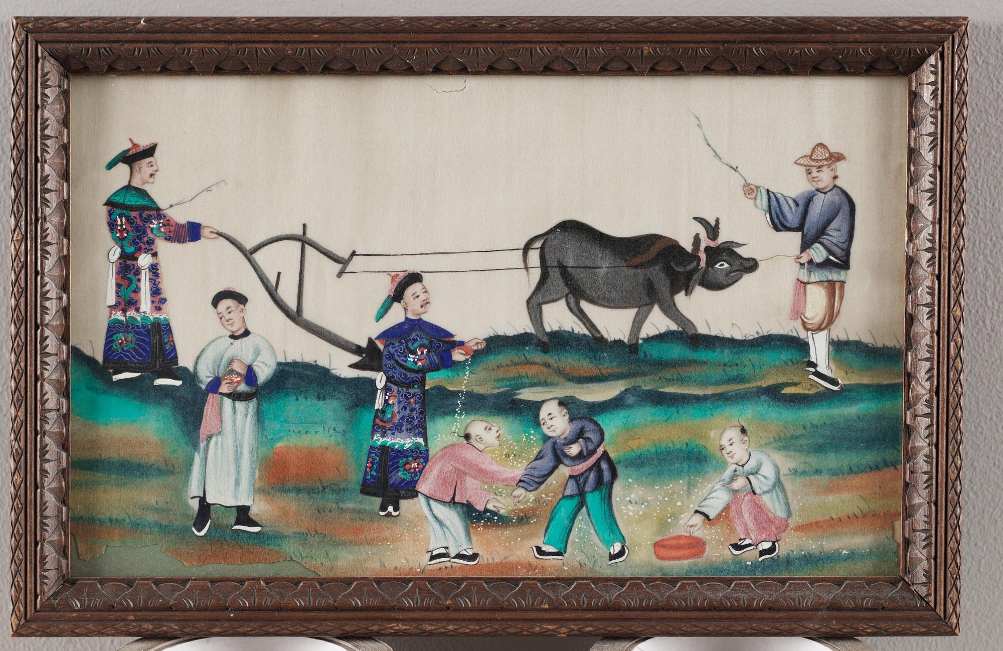 GOUACHER,14 stycken. Qingdynastin sent 1800-tal.