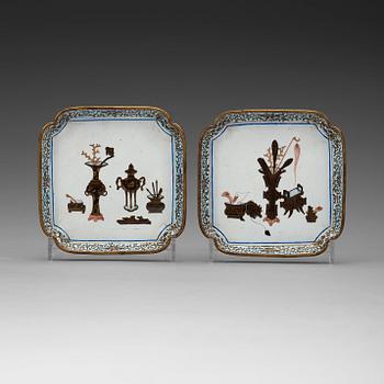 116. A pair of enamel on copper coasters, Qing dynasty, 18th Century.