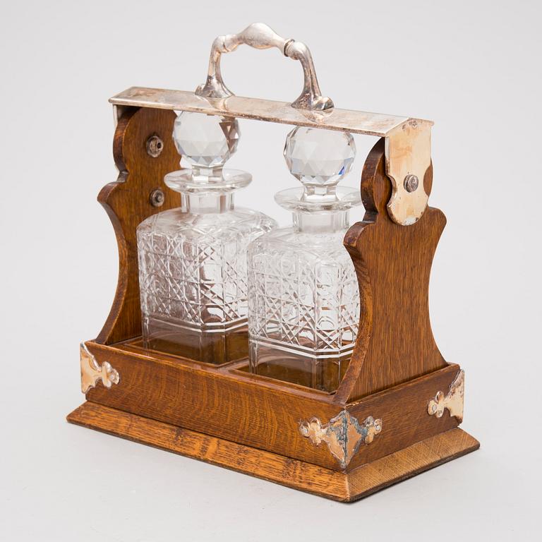 Locking Liquor Decanter Caddy / Two-bottle Tantalus, England 20th Century.