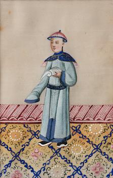 A set of four paintings of court attendants, Qing dynasty, 19th Century.
