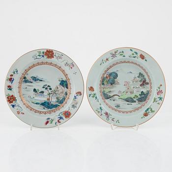 A set of four Chinese Export plates, 18th Century and a bowl, late 19th Century.