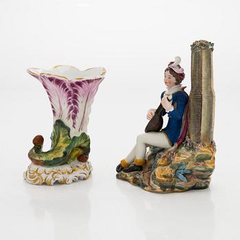 A mid-19th century porcelain vase, Miklashevskij porcelain factory, and a figurine, unknown manufacturer.