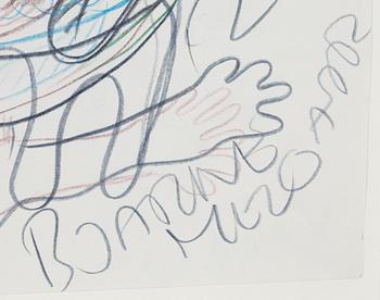 Bjarne Melgaard, chalk drawing, signed.