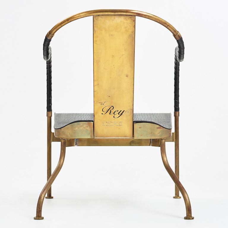 Mats Theselius, an "El Rey" brass and black leather armchair, Källemo, Sweden post 1999.