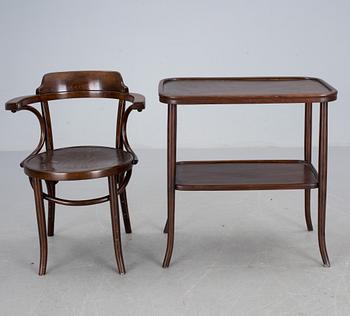 BORD SAMT KARMSTOL, stol märkt Thonet. 1900-tal.