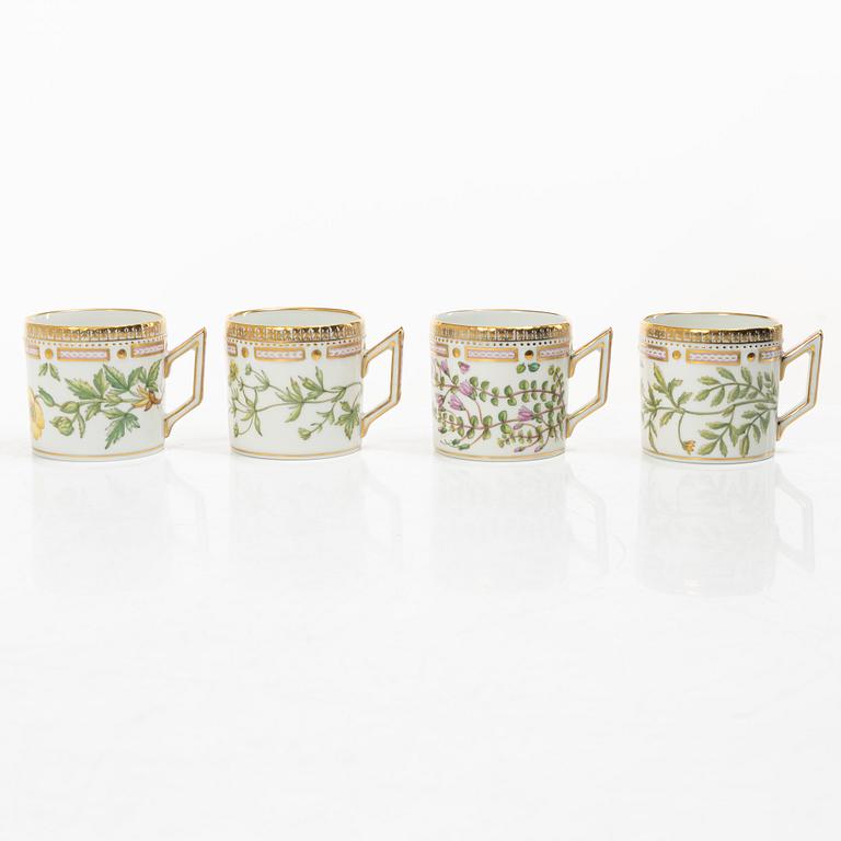 Royal Copenhagen, seven mocka cups with saucers, 'Flora Danica', Denmark.