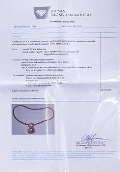 An 18K gold necklace with a ca 18.00 ct aquamarine and brilliant-cut diamonds ca 1.80 ct in total. With certificate.