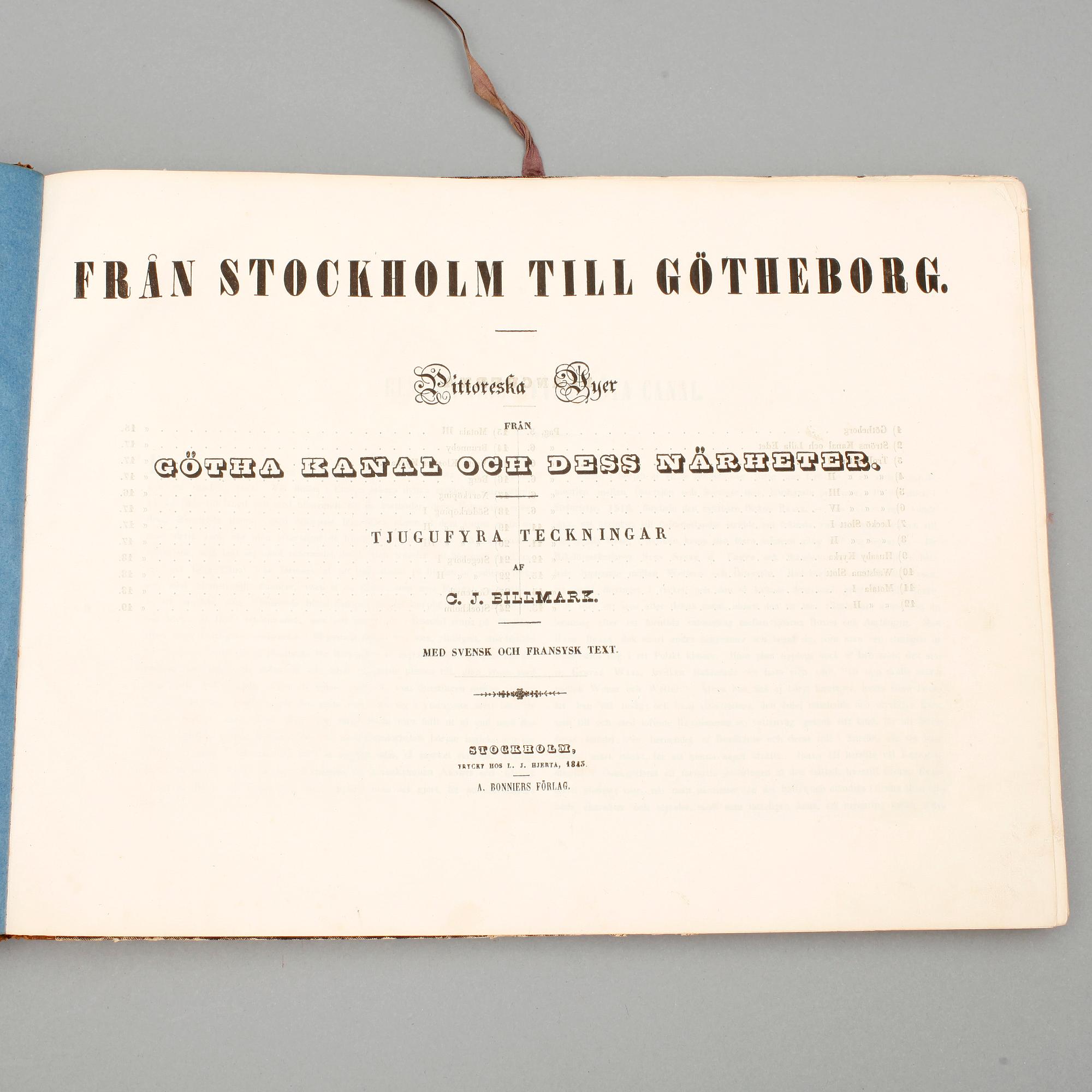 GÖTHA KANAL, bok, "Från Stockholm till Götheborg", 1843, Albert Bonniers förlag med litografier av C.J Billmark.