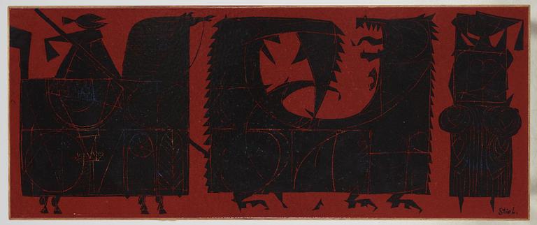 A Stig Lindberg & David Rosén enamel and oak sofa table, Gustavsberg and Nordiska Kompaniet, 1960.