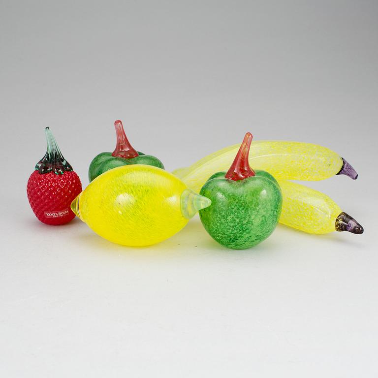 A set of six glass fruits by Gunnel Sahlin, Kosta Boda.