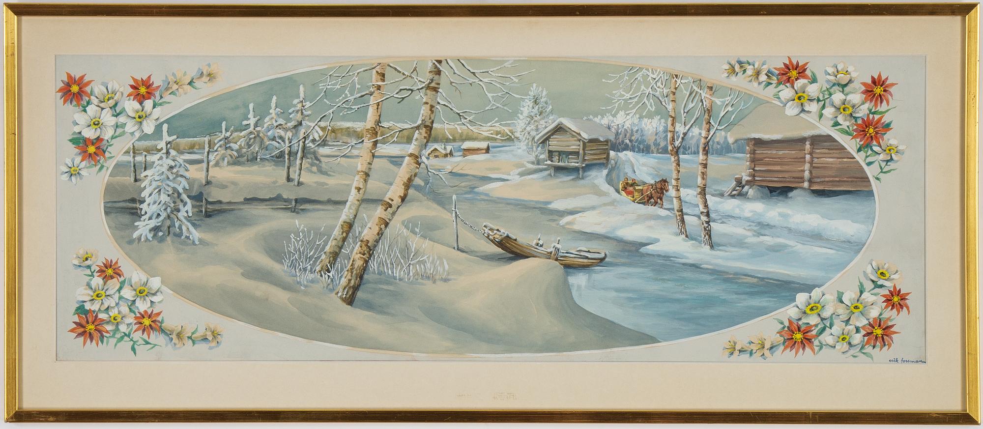 Erik Forsman, gouache, signerad.