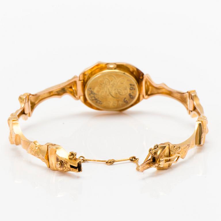 BJÖRN WECKSTRÖM, ARMBANDSUR, "Pola negri", 14K guld. Lapponia 1980. 14x17 mm.