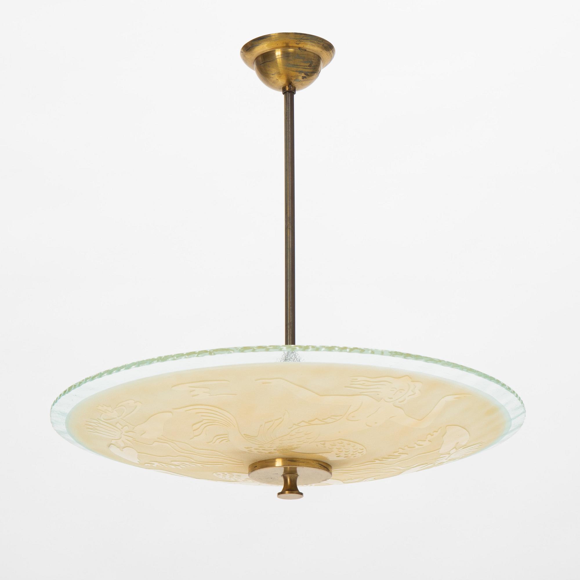 Taklampa, Swedish Modern, troligen Glössner, 1940-tal.