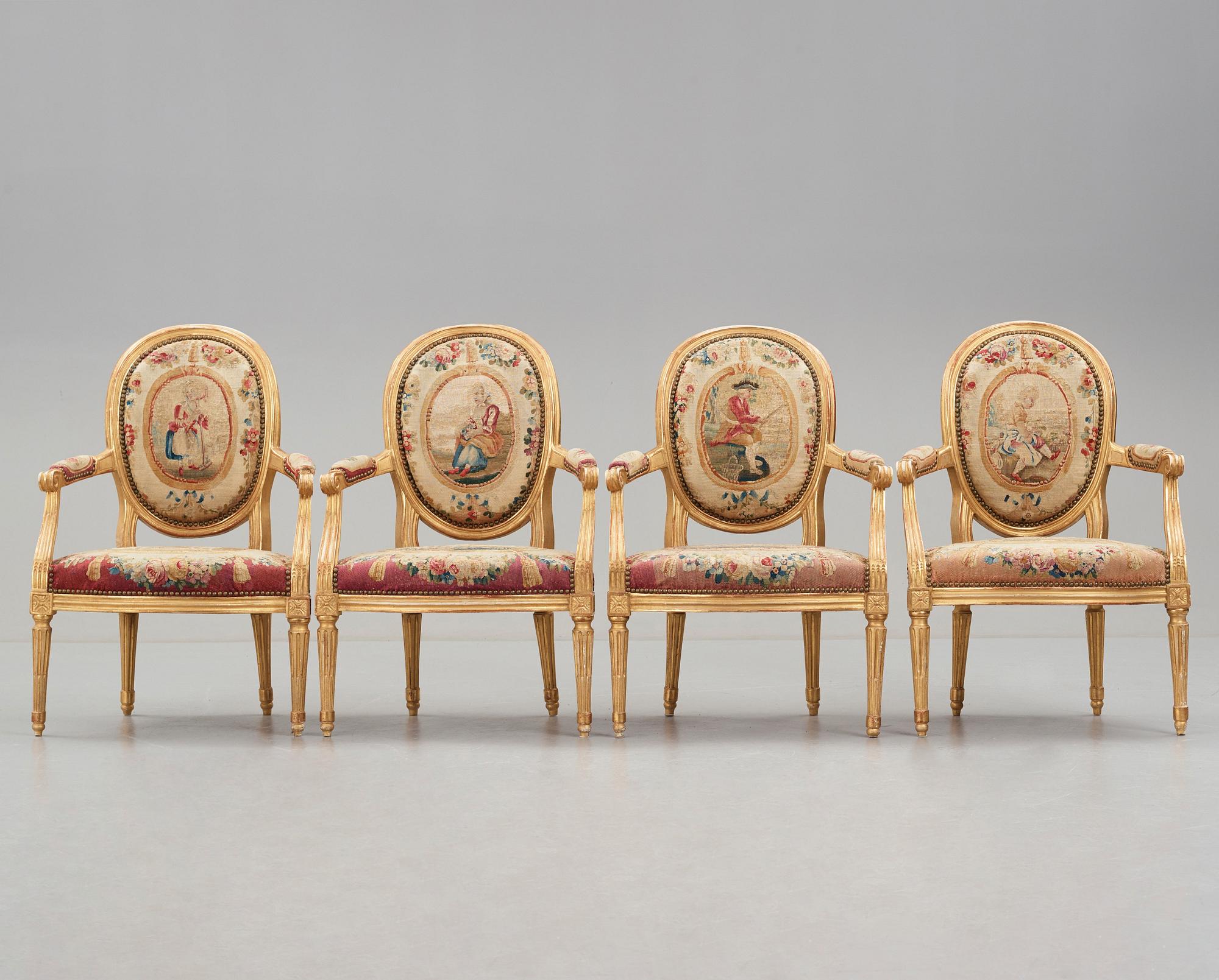 Karmstolar, fyra stycken, Louis XVI.